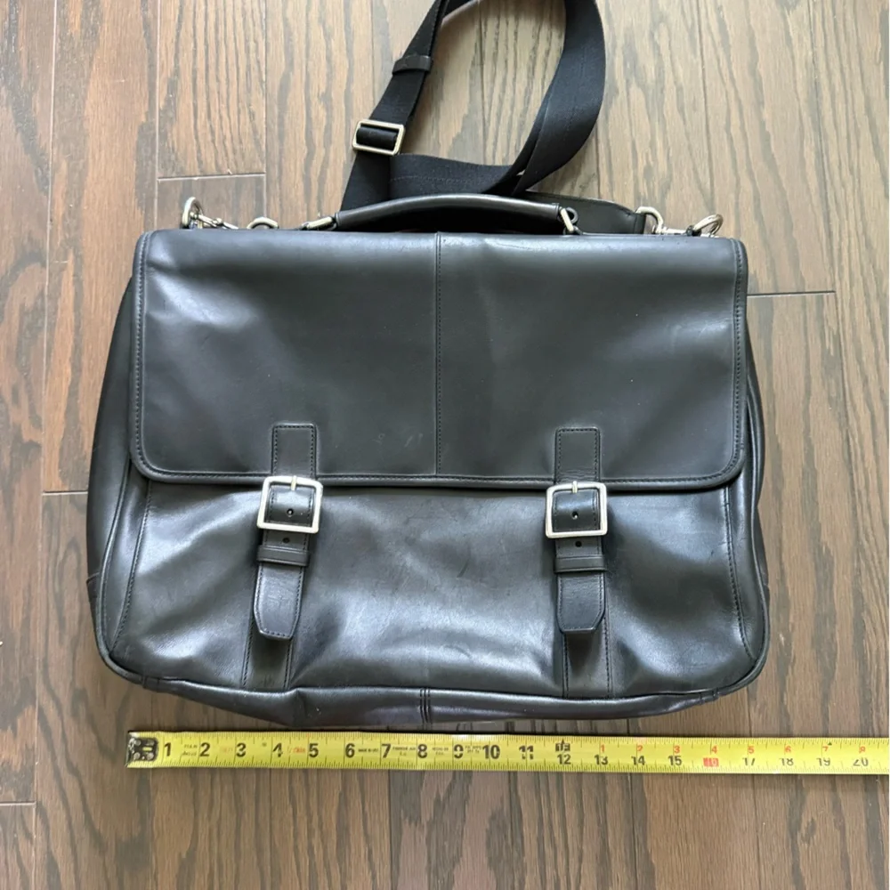 COACH F70666 Lexington Flap Top Black Leather Briefcase/laptop Bag Buckle Detail